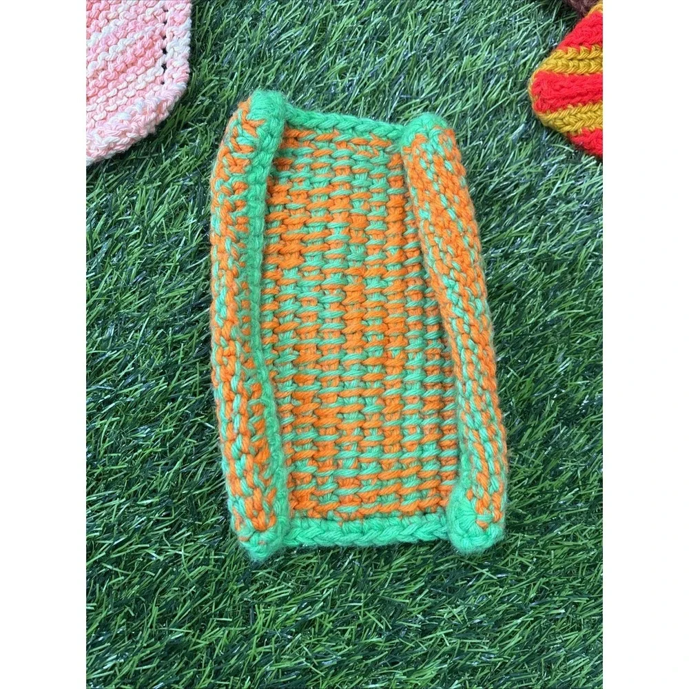 Vintage 70s Knit Pot Holders Doilies Set Lot 4 Retro Handmade Boho